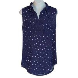 LOFT Tops Navy Blue W White Polka Dot Loft Classic Sleeveless Polo Top Xs Poshmark at Poshmark